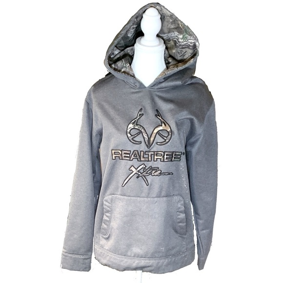Realtree Medium Camo Grey Hooded Sweater Fleece line Warm Camping Hunting Hiking - Picture 1 of 8